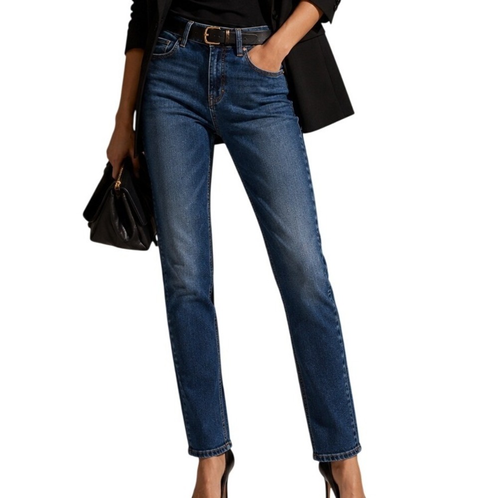 White House Black‎ Market Skinny Leg Jeans Blue Rhinestone Side Stripe Size 6R